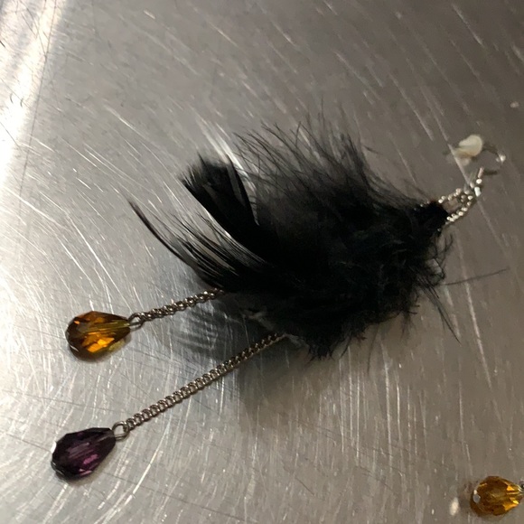 Feather and Faux Stone Pierced Earrings - Picture 2 of 4